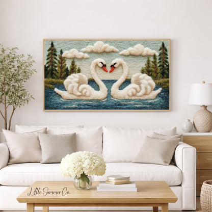 Swan Heart Lake Frame TV Art displayed on a TV