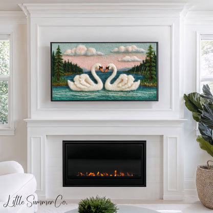 Swan Heart Sunset Frame TV Art displayed on a TV