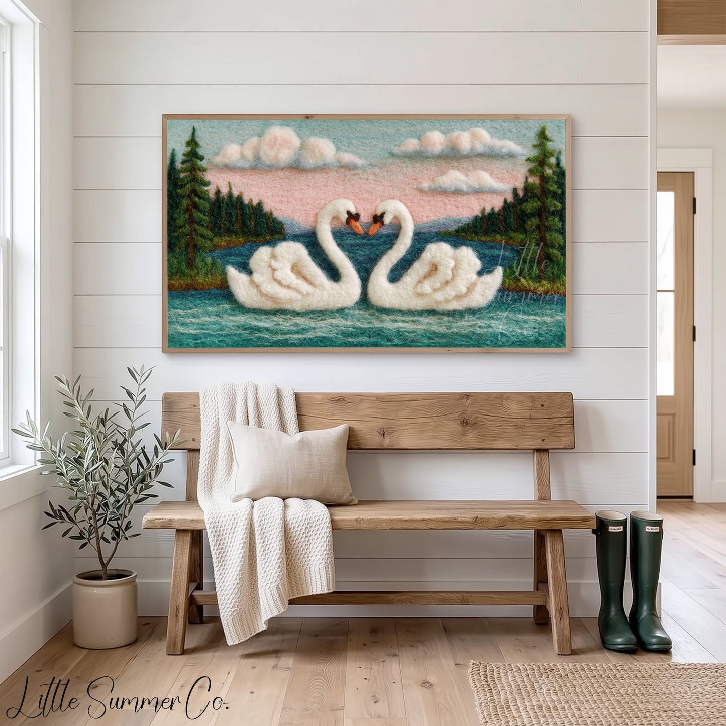 Swan Heart Sunset Frame TV Art displayed on a TV