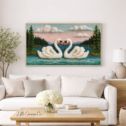 Swan Heart Sunset Frame TV Art displayed on a TV