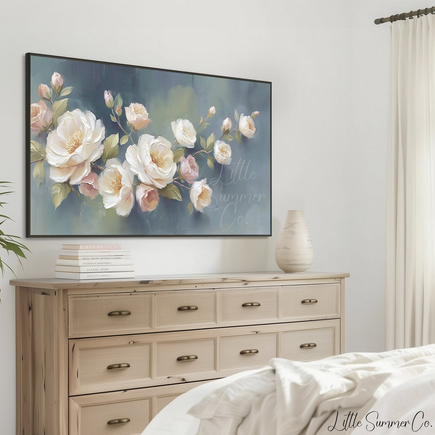 Rose Blossom Branch Frame TV Art displayed on a TV