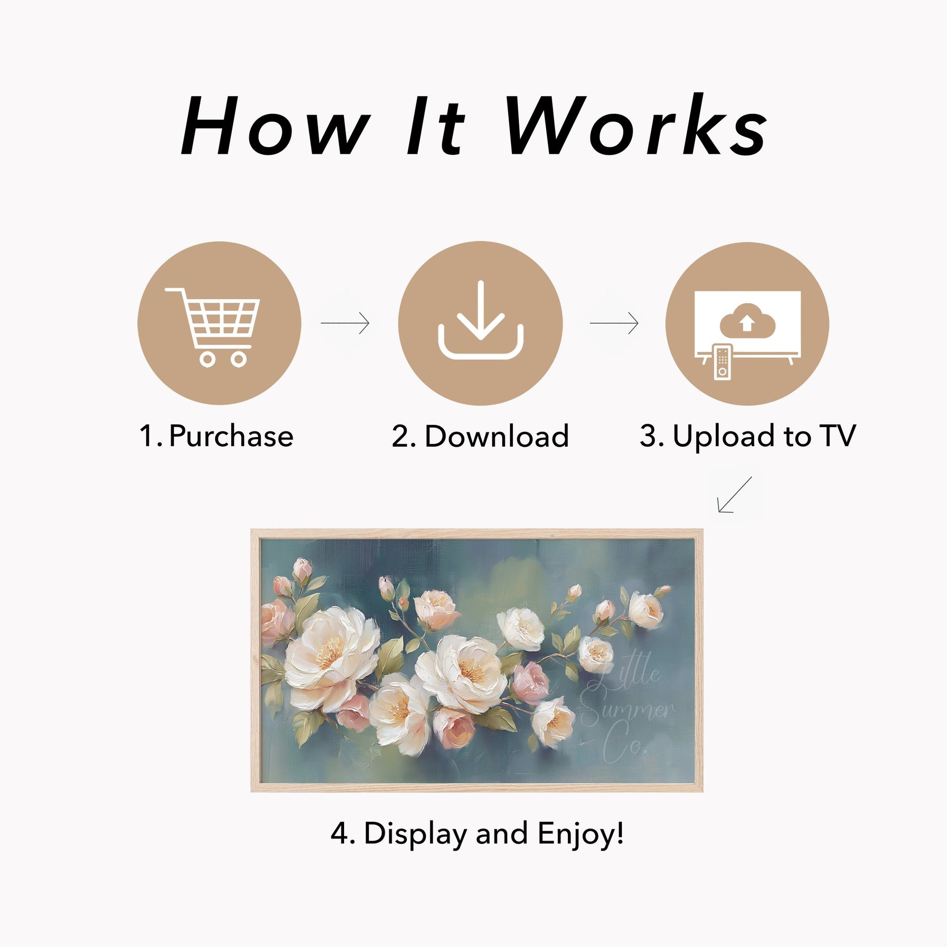 Rose Blossom Branch Frame TV Art displayed on a TV