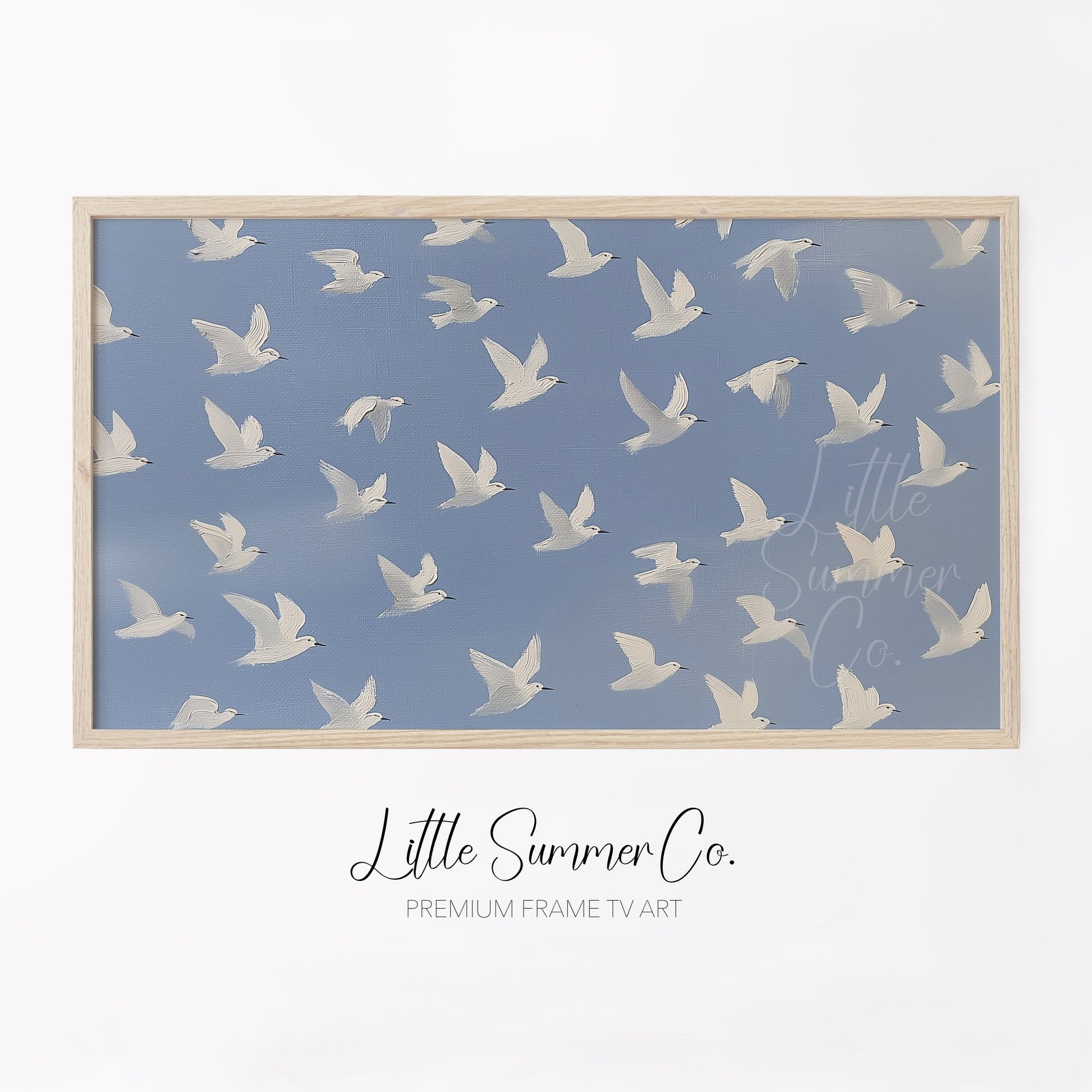 White Bird Flock Frame TV Art displayed on a TV
