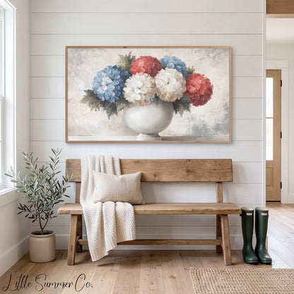 Hydrangea Bouquet Vase Frame TV Art displayed on a TV