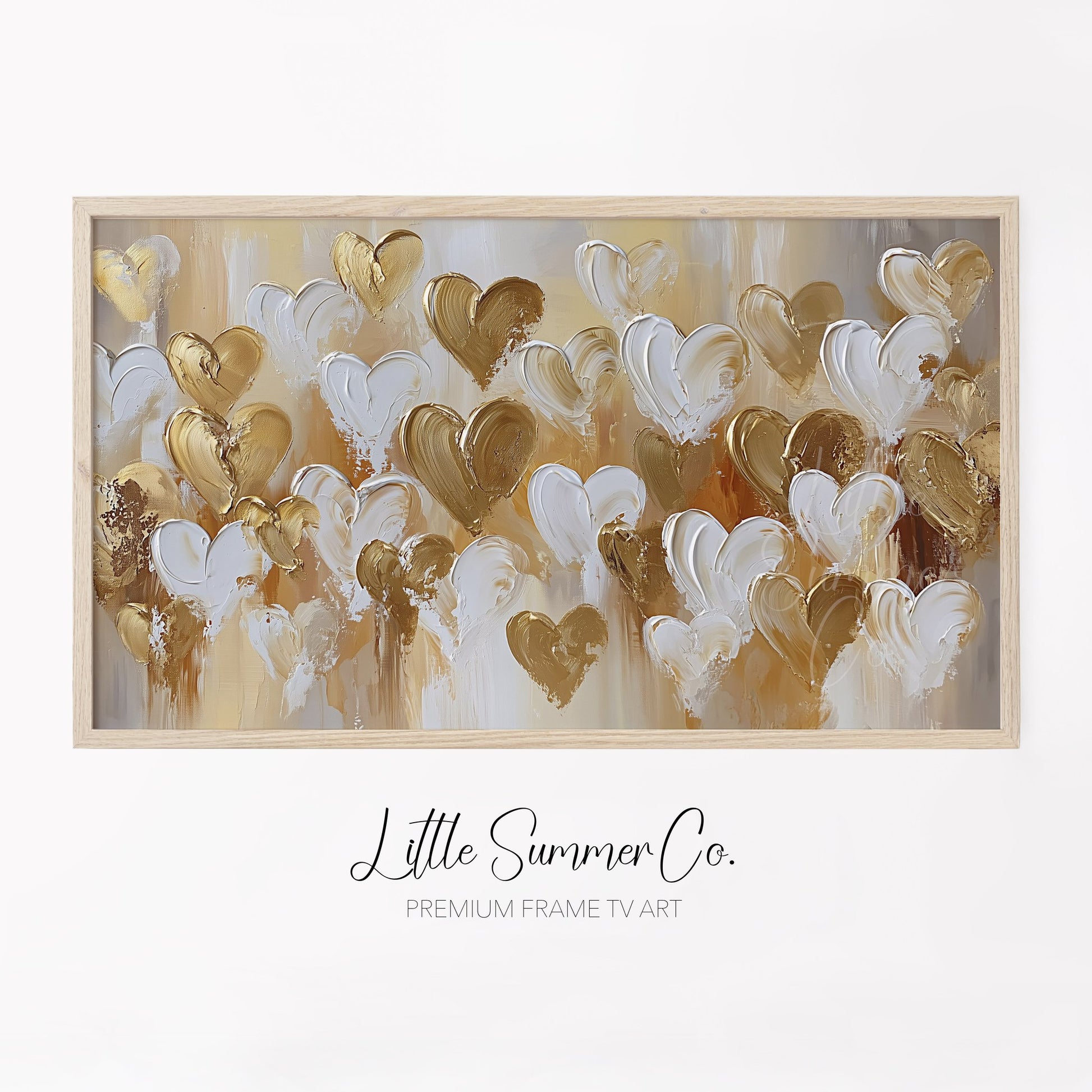 Gold White Hearts Frame TV Art displayed on a TV