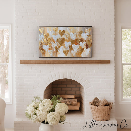 Gold White Hearts Frame TV Art displayed on a TV