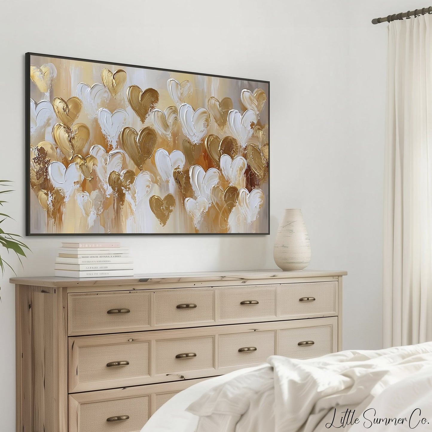 Gold White Hearts Frame TV Art displayed on a TV
