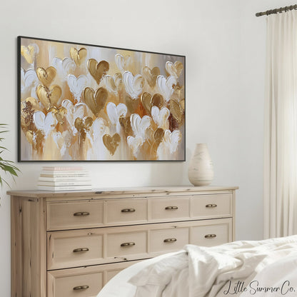 Gold White Hearts Frame TV Art displayed on a TV