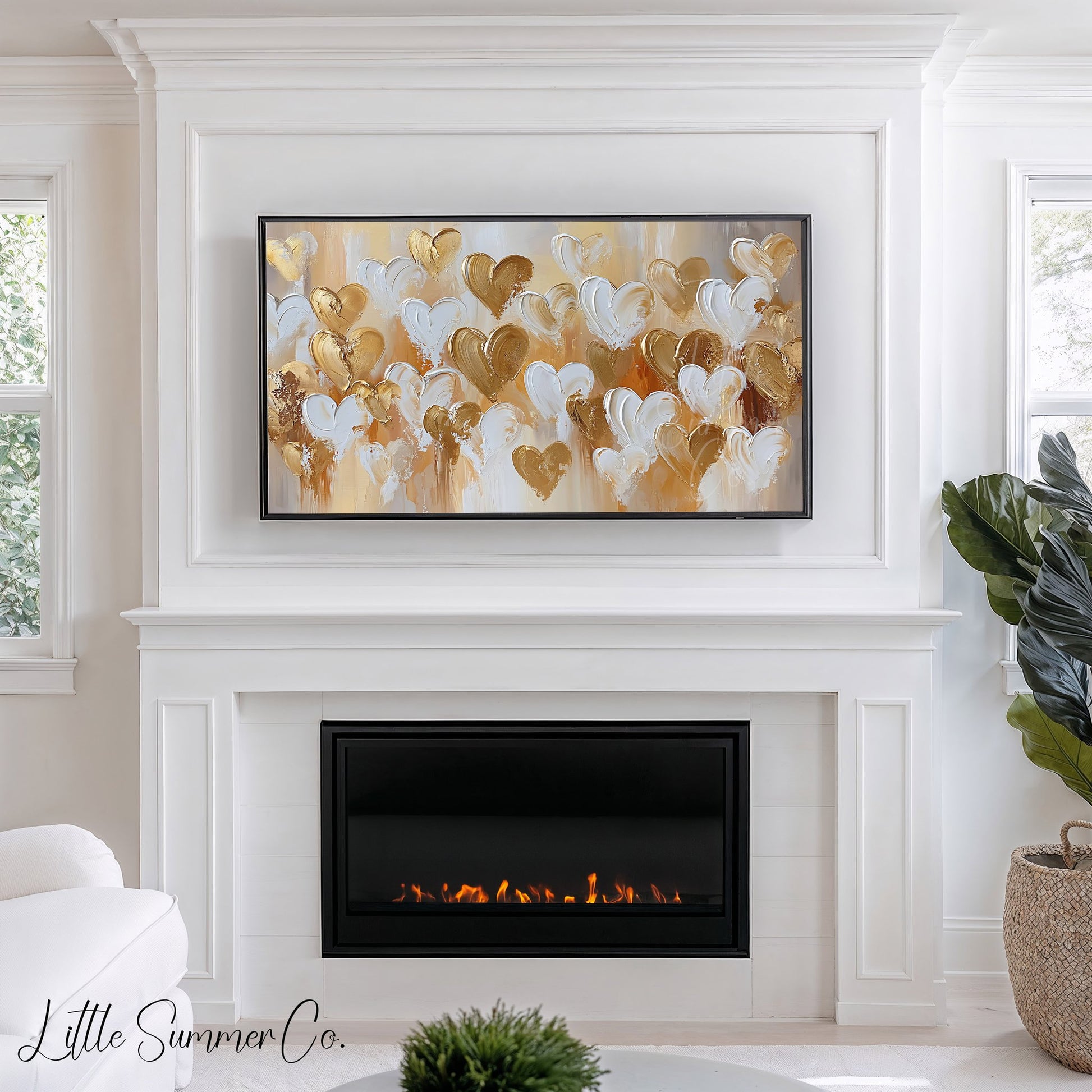 Gold White Hearts Frame TV Art displayed on a TV