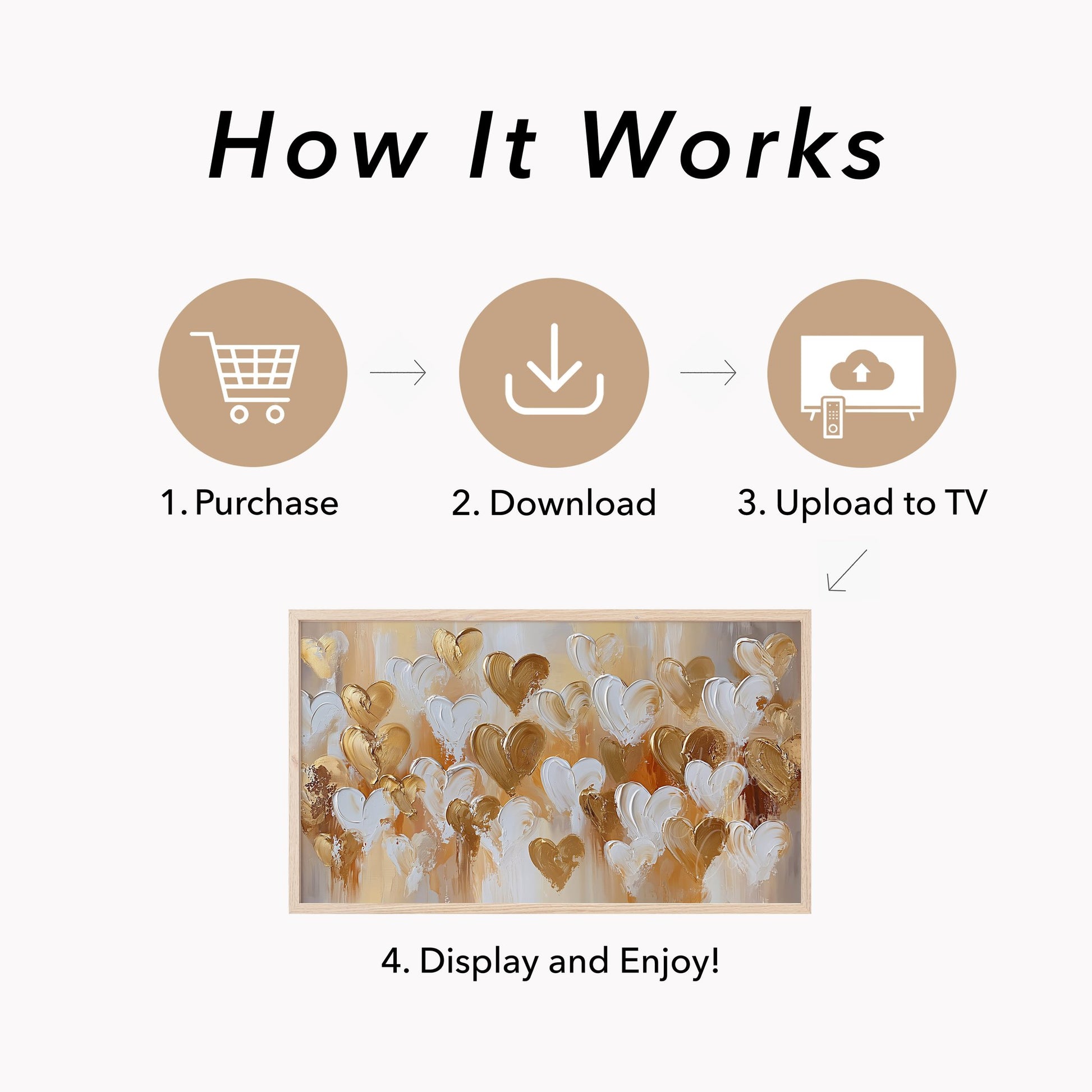 Gold White Hearts Frame TV Art displayed on a TV