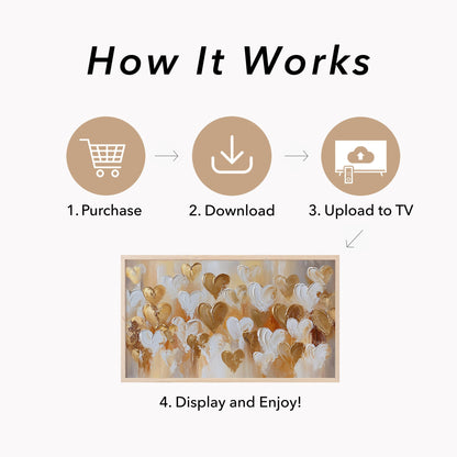Gold White Hearts Frame TV Art displayed on a TV