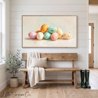 Pastel Eggs Frame TV Art displayed on a TV