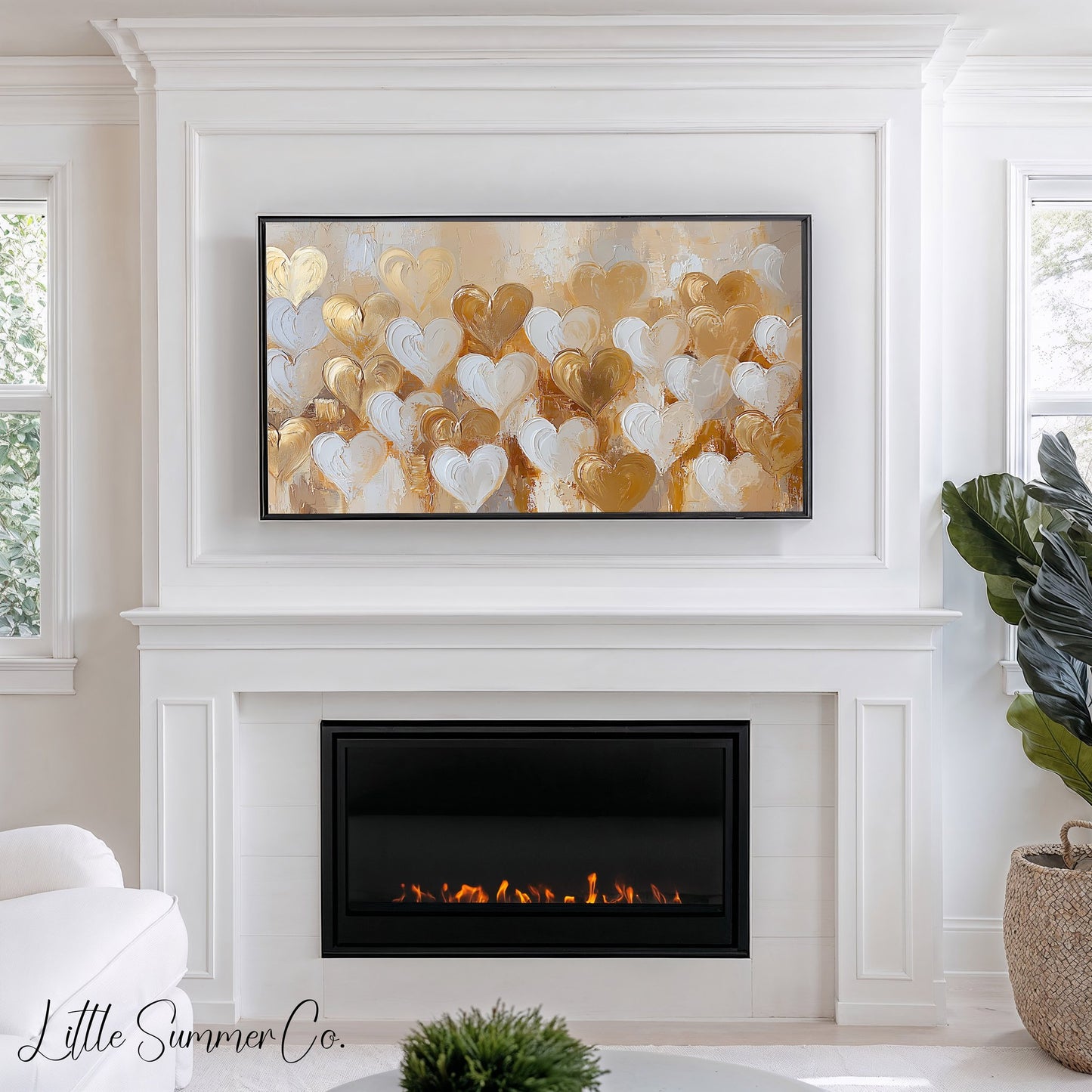 Layered Gold Hearts Frame TV Art displayed on a TV