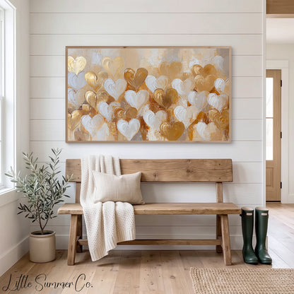 Layered Gold Hearts Frame TV Art displayed on a TV