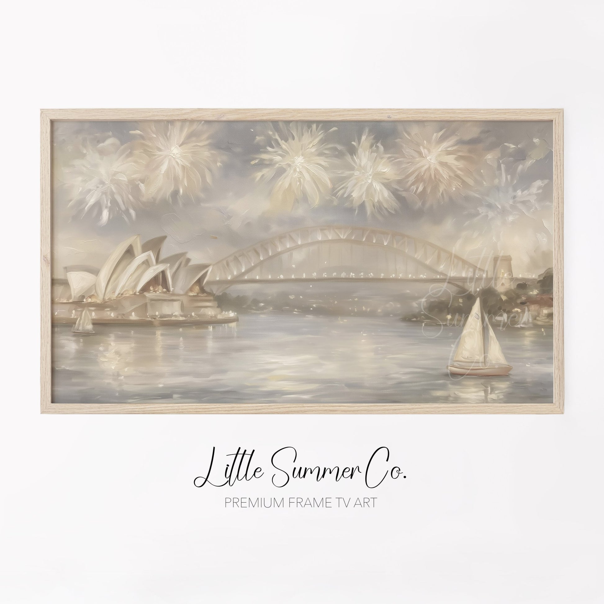 Sydney Harbour Fireworks Frame TV Art displayed on a TV