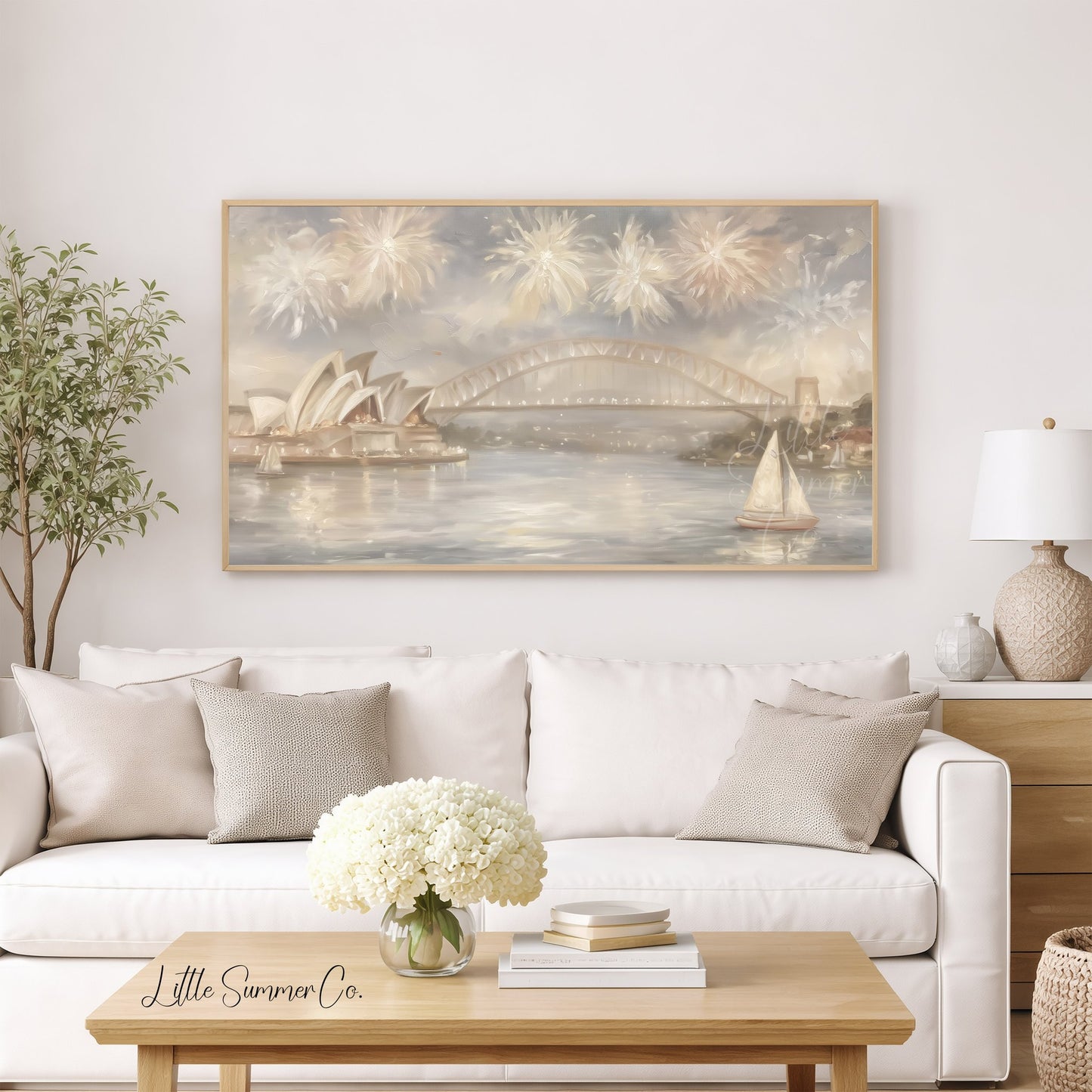 Sydney Harbour Fireworks Frame TV Art displayed on a TV