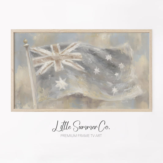 Australian Flag on Pole Frame TV Art displayed on a TV