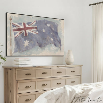 Waving Australian Flag Frame TV Art displayed on a TV