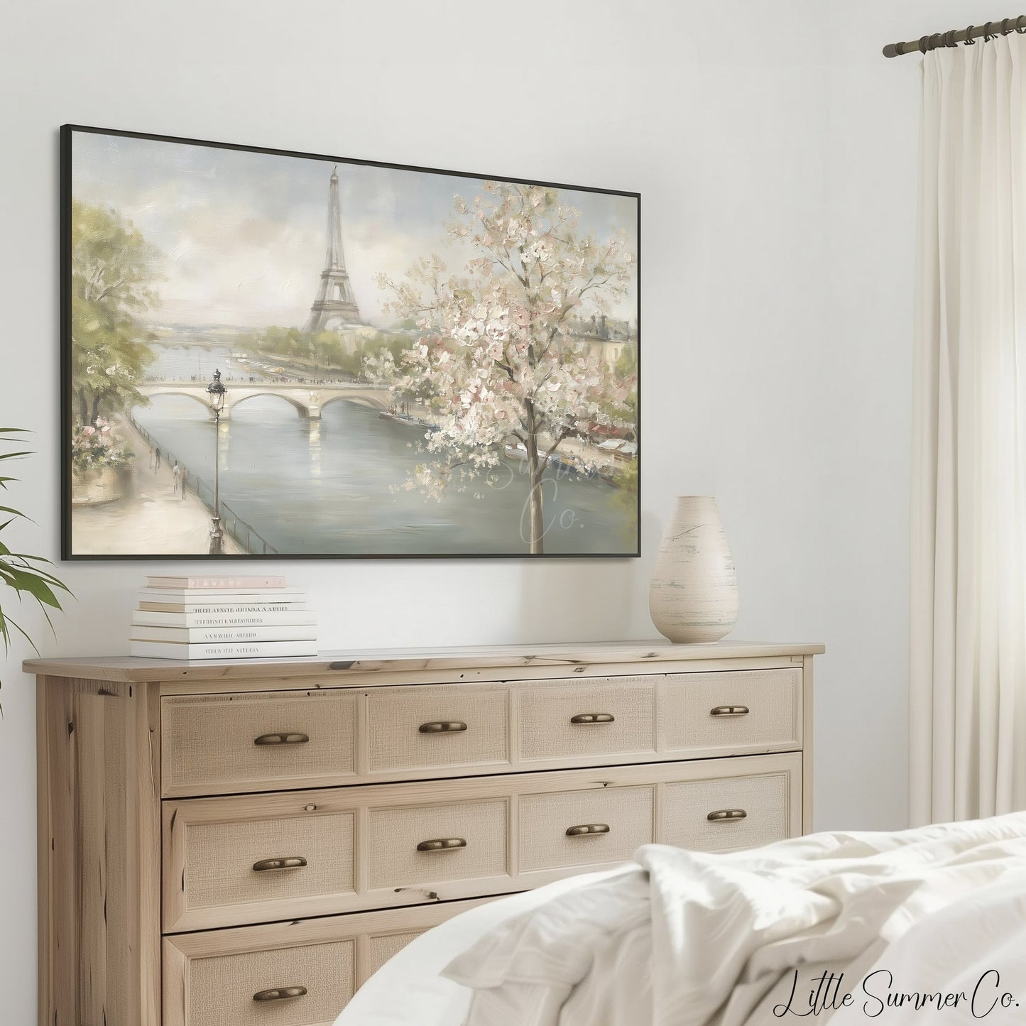 Paris Cherry Blossoms Frame TV Art displayed on a TV