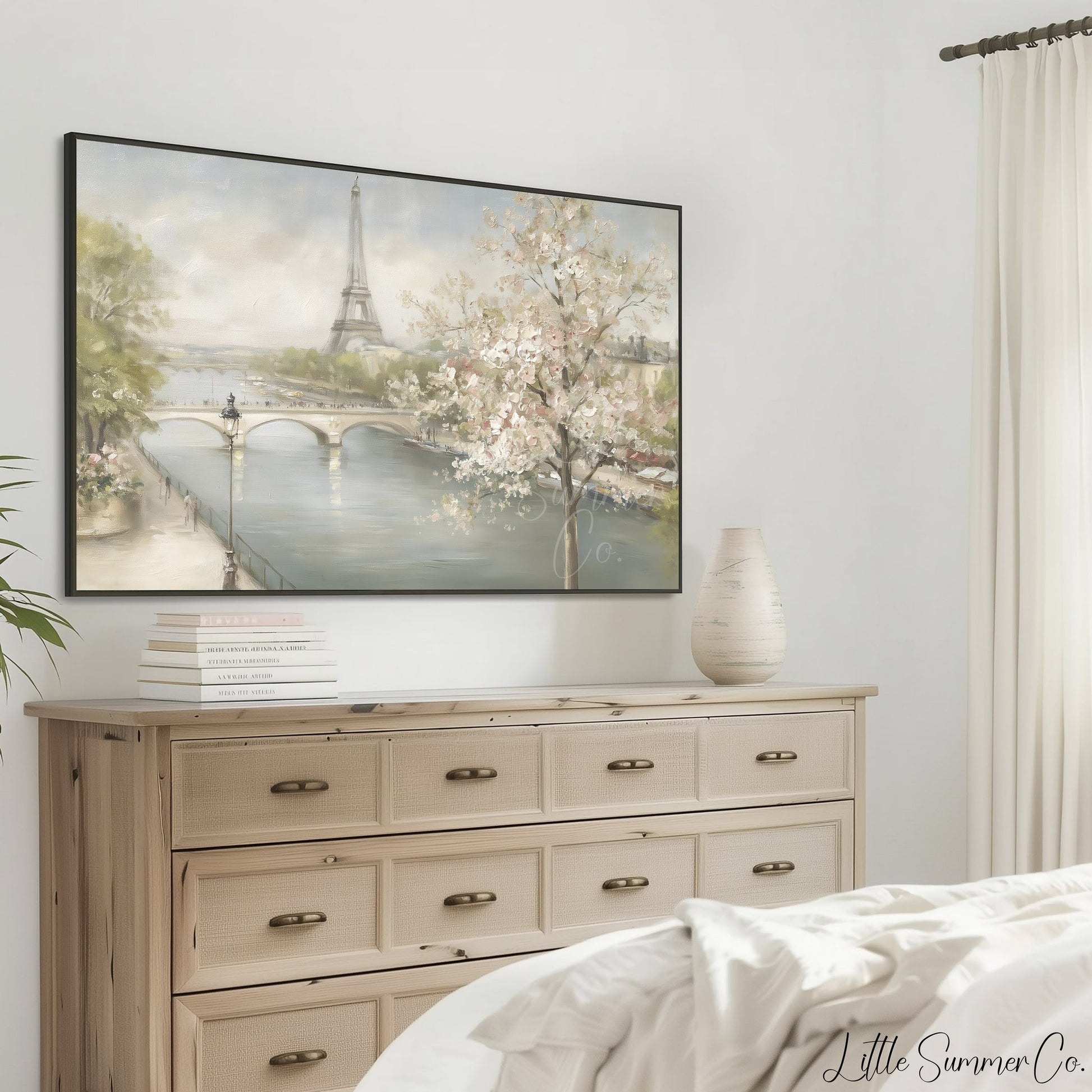 Paris Cherry Blossoms Frame TV Art displayed on a TV