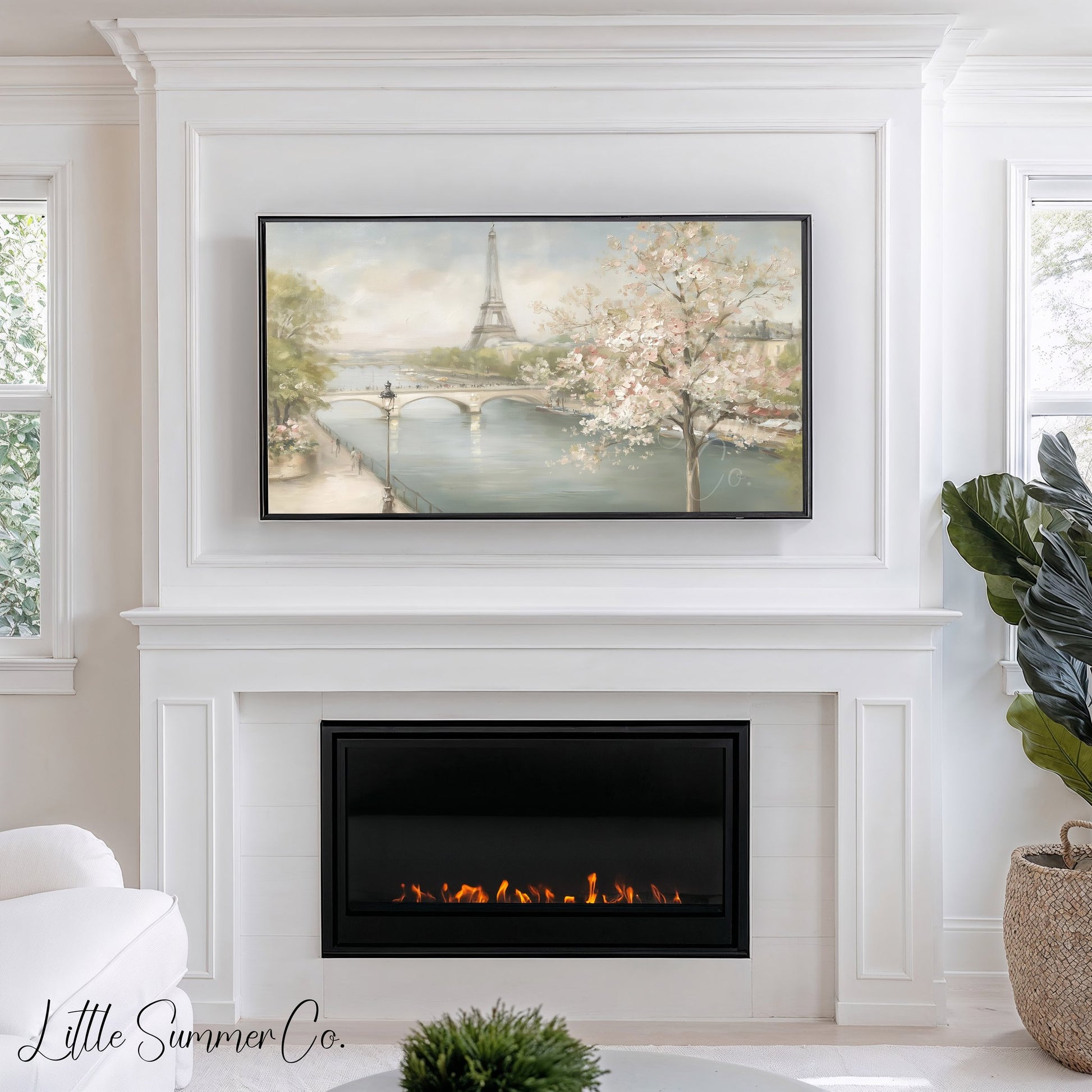 Paris Cherry Blossoms Frame TV Art displayed on a TV