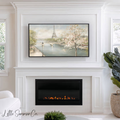Paris Cherry Blossoms Frame TV Art displayed on a TV