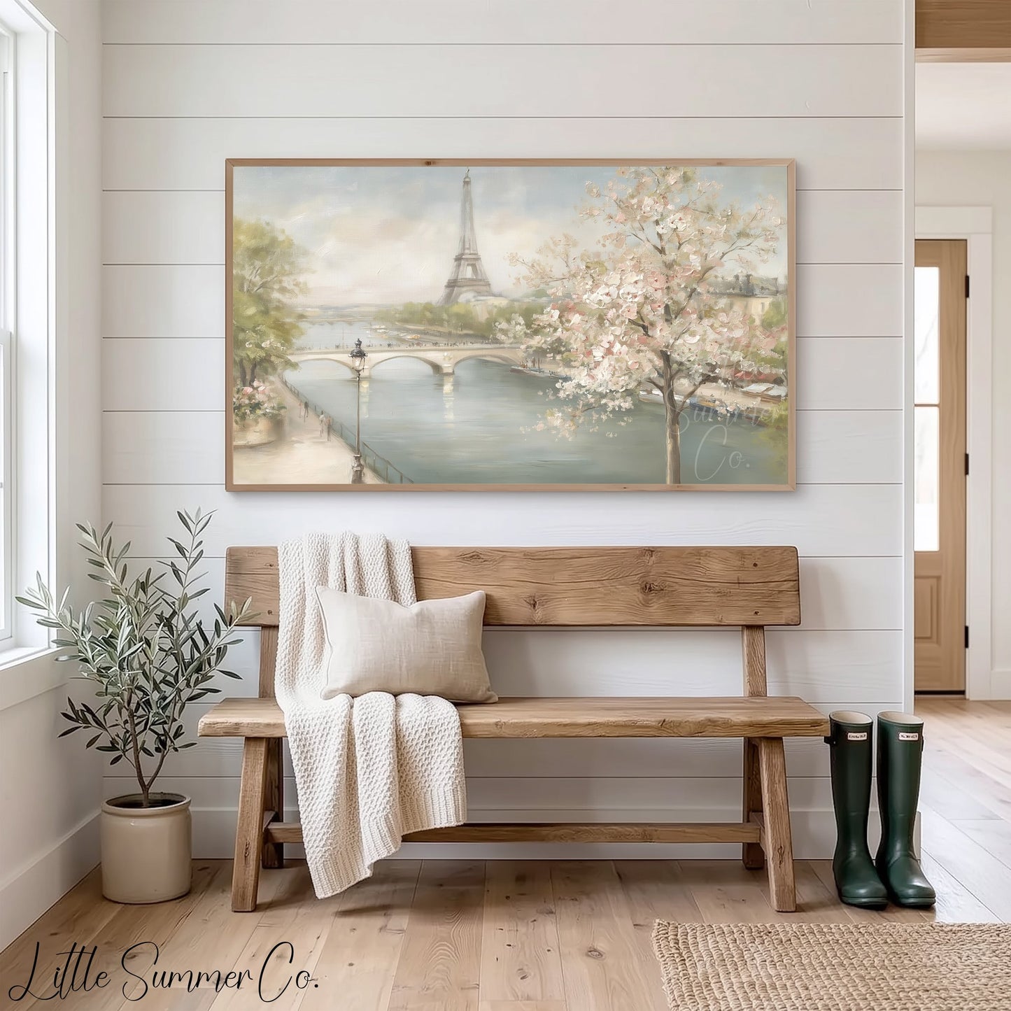 Paris Cherry Blossoms Frame TV Art displayed on a TV