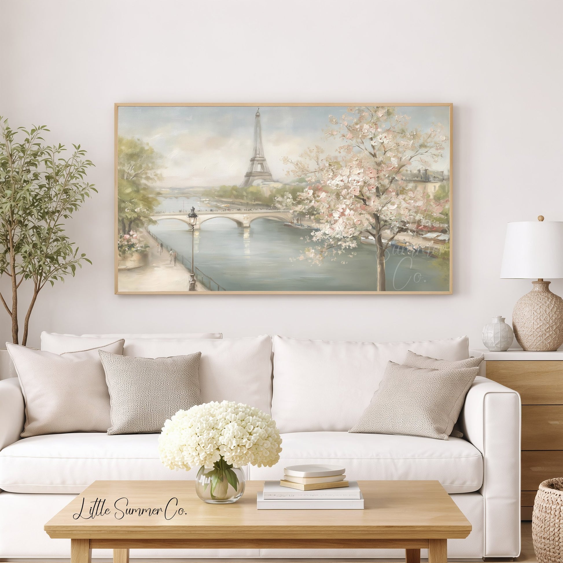 Paris Cherry Blossoms Frame TV Art displayed on a TV