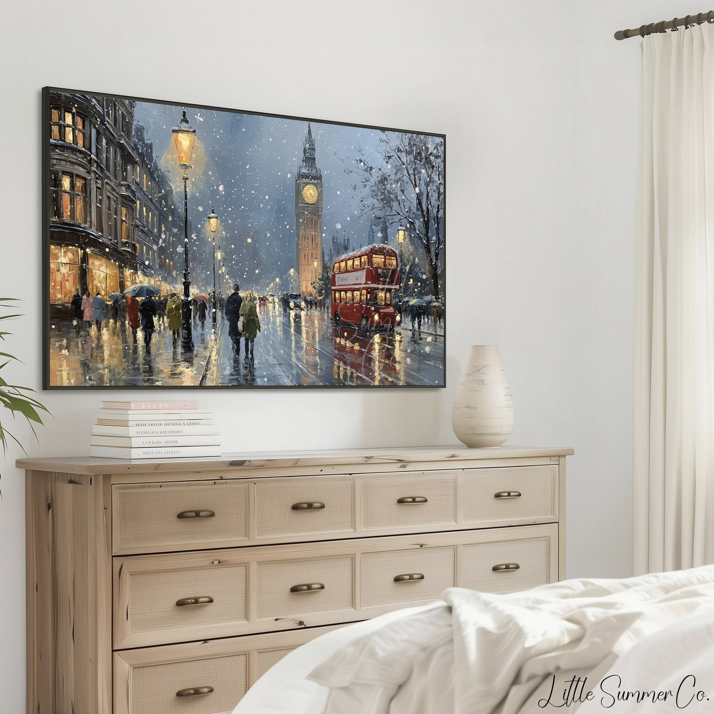 Big Ben Red Bus Frame TV Art displayed on a TV