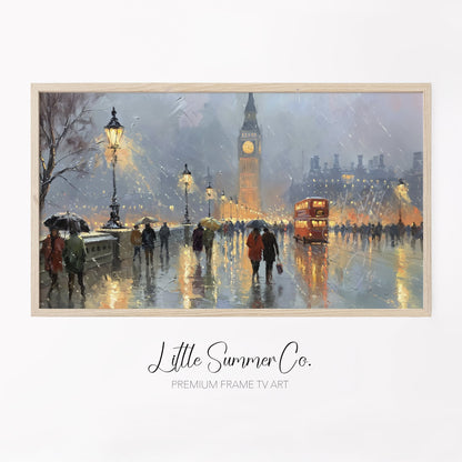Big Ben Umbrella Walk Frame TV Art displayed on a TV