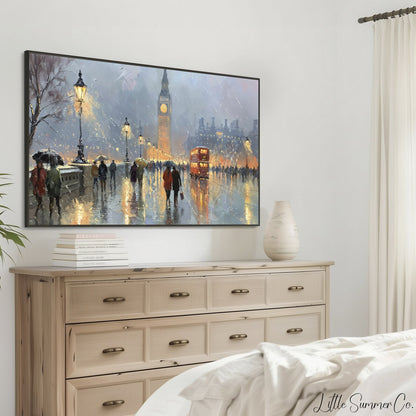 Big Ben Umbrella Walk Frame TV Art displayed on a TV