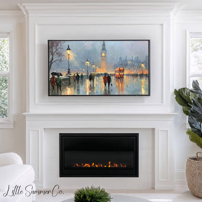Big Ben Umbrella Walk Frame TV Art displayed on a TV