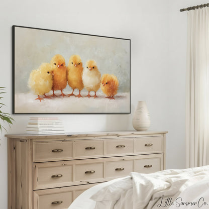 Five Baby Chicks Frame TV Art displayed on a TV