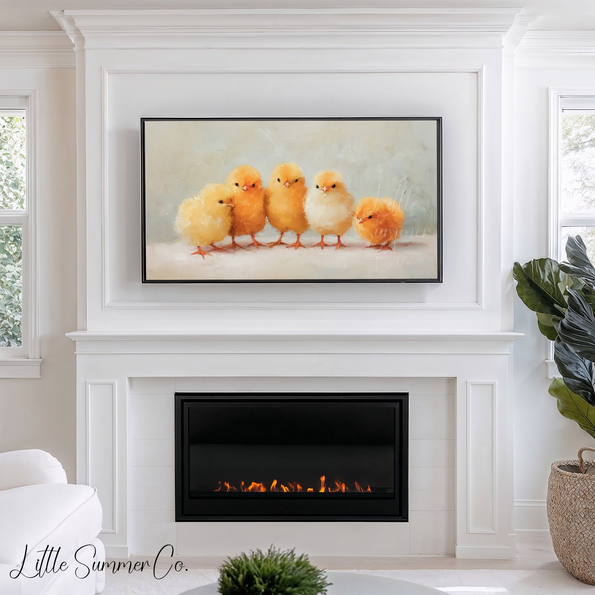 Five Baby Chicks Frame TV Art displayed on a TV