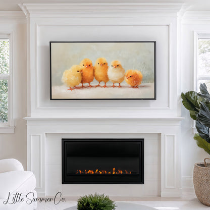 Five Baby Chicks Frame TV Art displayed on a TV