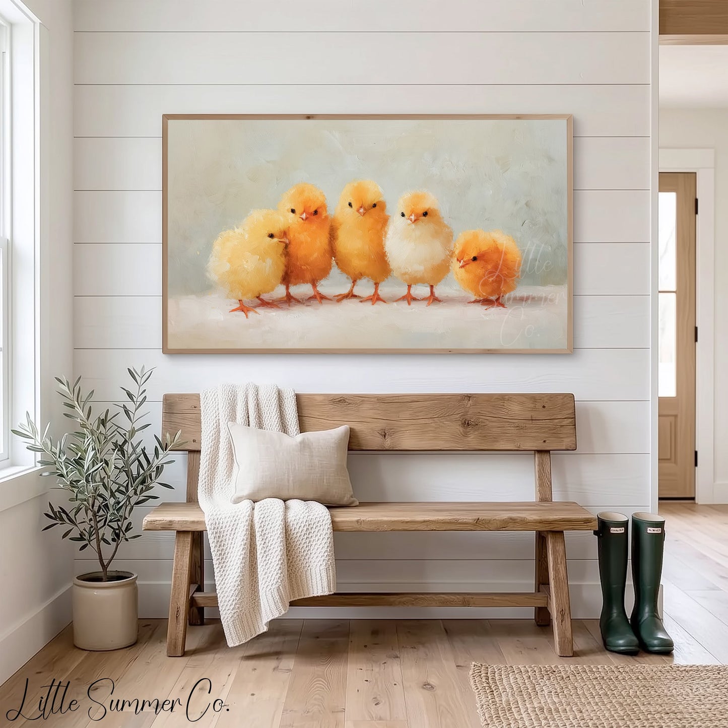 Five Baby Chicks Frame TV Art displayed on a TV