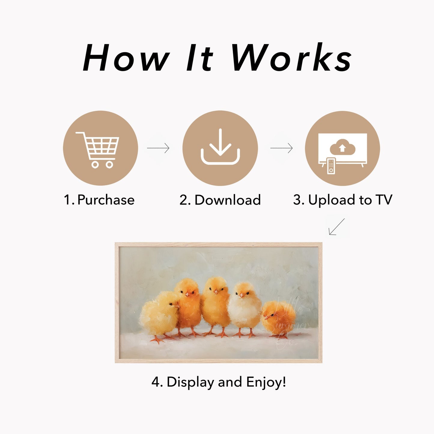 Five Baby Chicks Frame TV Art displayed on a TV