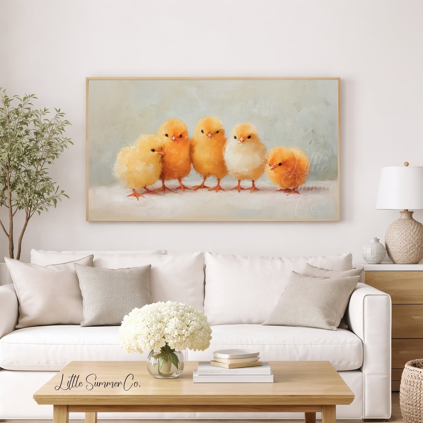 Five Baby Chicks Frame TV Art displayed on a TV