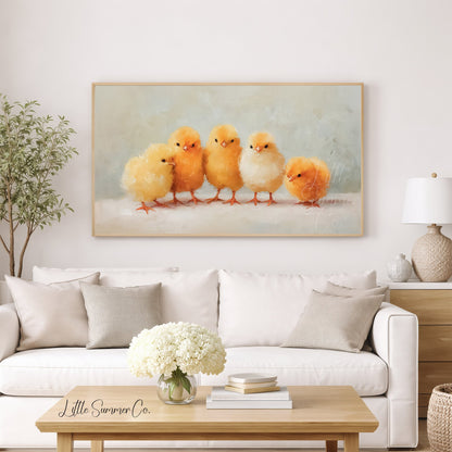 Five Baby Chicks Frame TV Art displayed on a TV