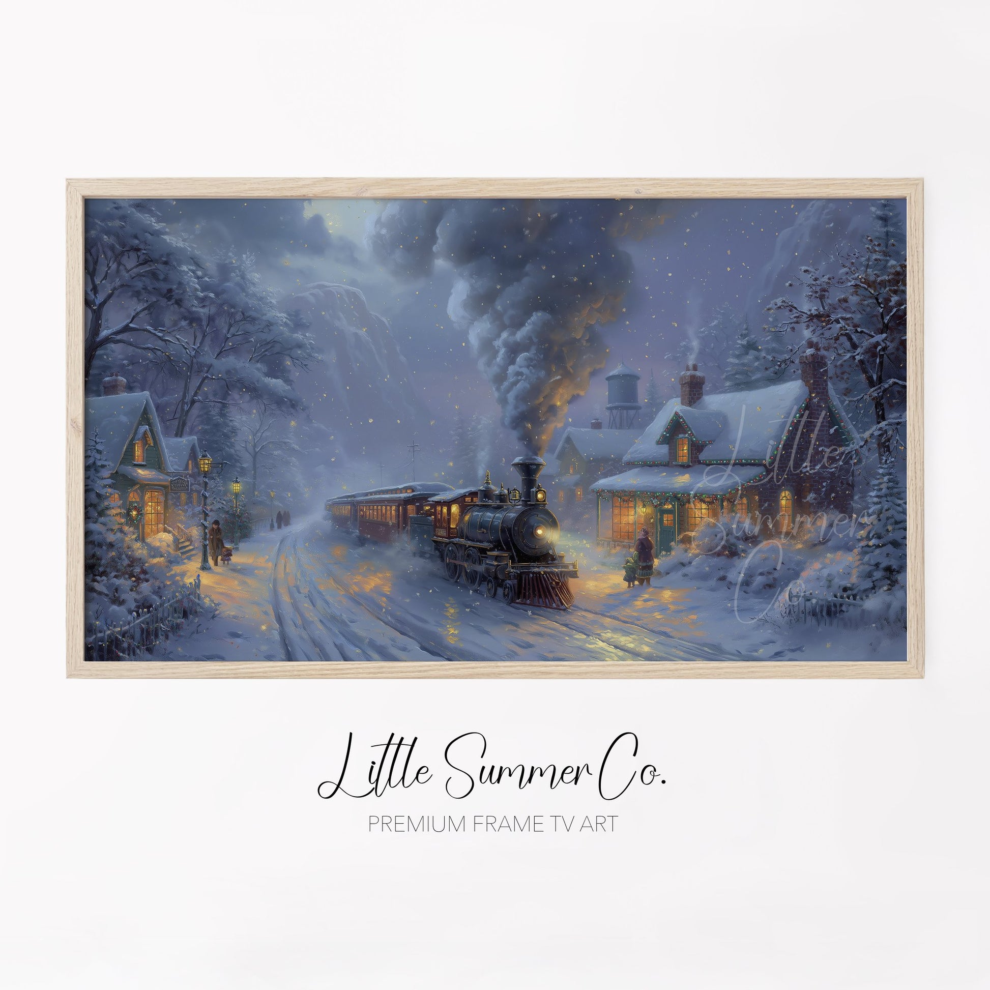 Christmas Train Village Frame TV Art displayed on a TV