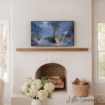 Christmas Train Village Frame TV Art displayed on a TV