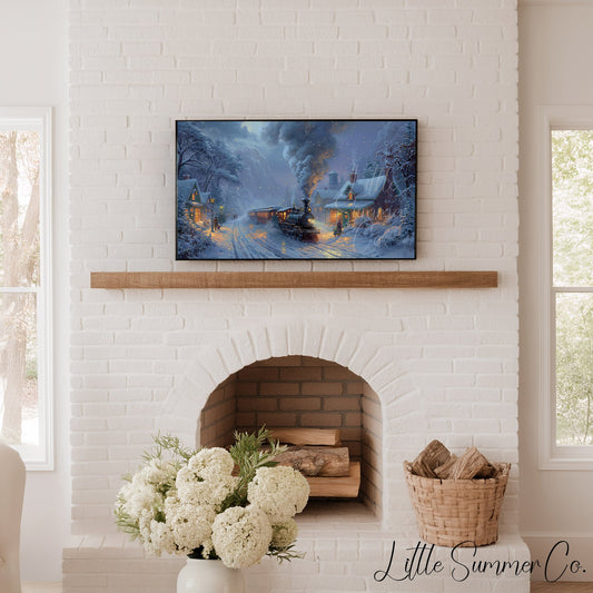 Christmas Train Village Frame TV Art displayed on a TV