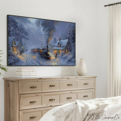 Christmas Train Village Frame TV Art displayed on a TV
