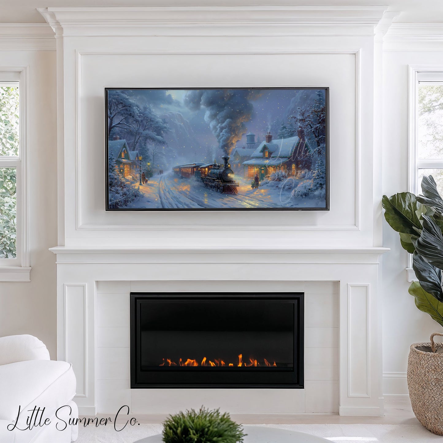 Christmas Train Village Frame TV Art displayed on a TV