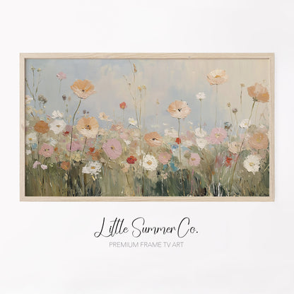 Pastel Wildflower Field Frame TV Art displayed on a TV