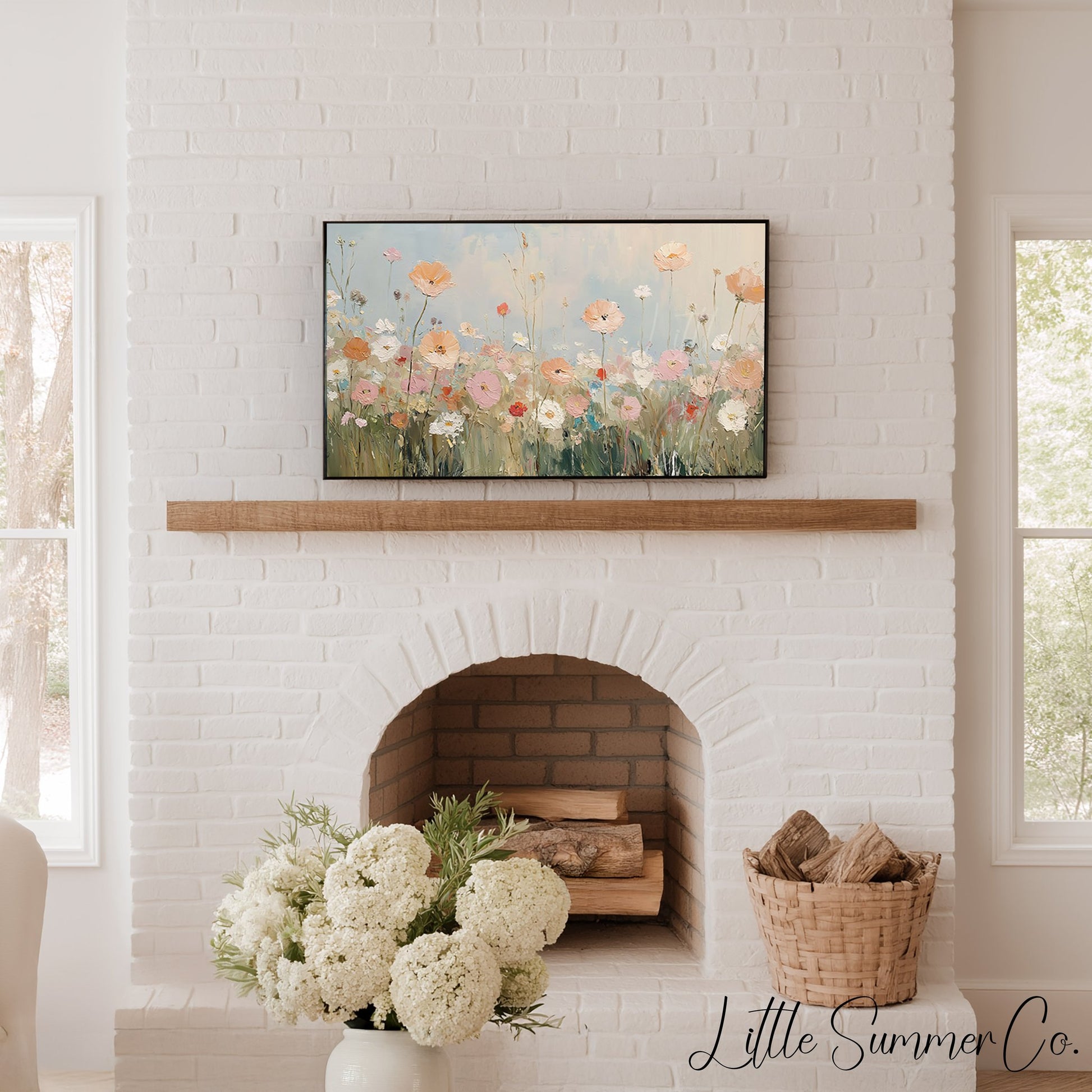 Pastel Wildflower Field Frame TV Art displayed on a TV