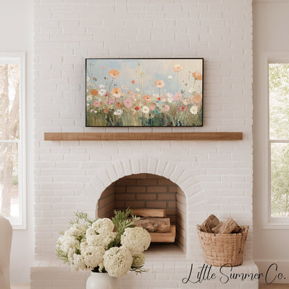 Pastel Wildflower Field Frame TV Art displayed on a TV