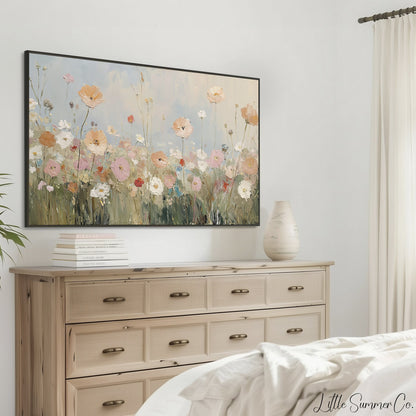 Pastel Wildflower Field Frame TV Art displayed on a TV