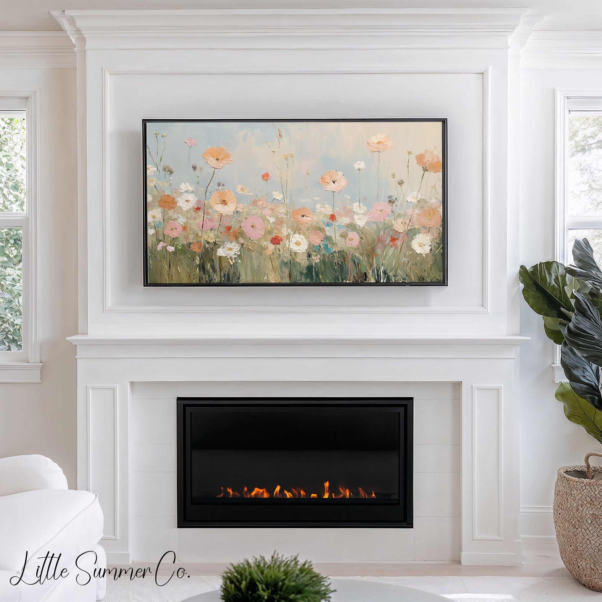 Pastel Wildflower Field Frame TV Art displayed on a TV