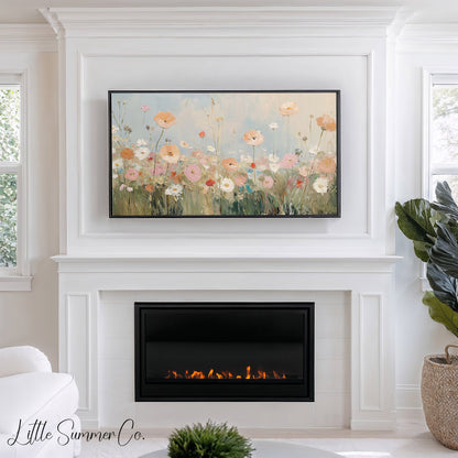 Pastel Wildflower Field Frame TV Art displayed on a TV